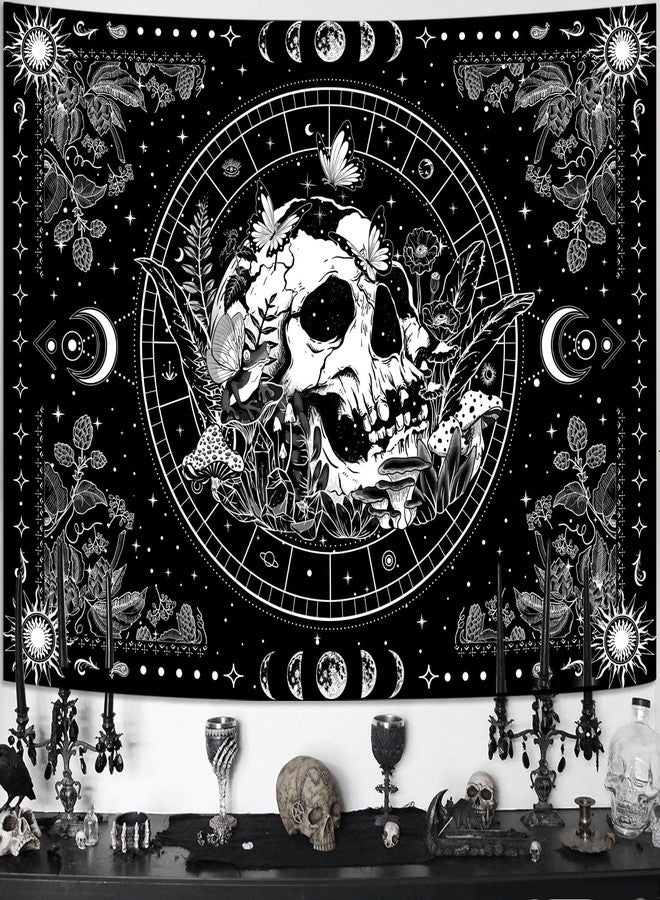 Aipon Black and White Skeleton Tapestry Bedroom Skull Mushroom Tapestries Hippie Nature Plants Floral Flower Aesthetic Tapestry Wall Hanging for Living Room Dorm (Black, 48'' × 36'') - Image 1
